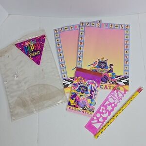 Vtg Lisa Frank Cleocatra All In One Stationery Paper Postalette Pencil Stencil